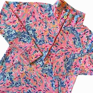 Lilly Pulitzer Coco Coral Crab Skipper Popover Quarter Zip Jacket Coastal Small